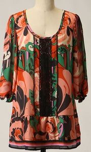 Anthropologie Odille Minted Melon Silk Blouse